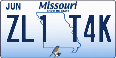 MO license plate ZL1T4K