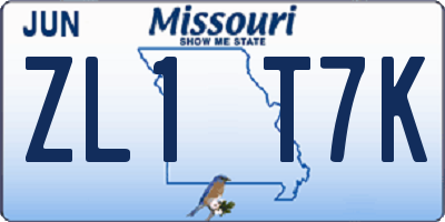 MO license plate ZL1T7K