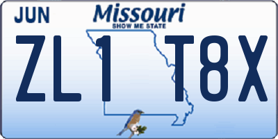 MO license plate ZL1T8X