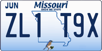 MO license plate ZL1T9X