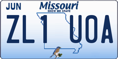 MO license plate ZL1U0A