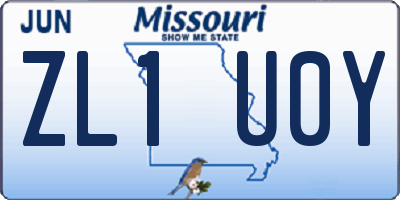 MO license plate ZL1U0Y