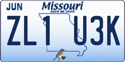 MO license plate ZL1U3K