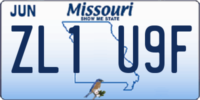 MO license plate ZL1U9F