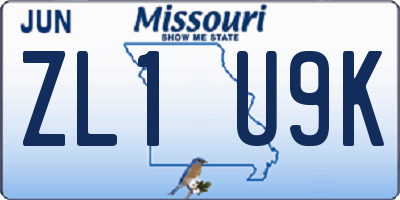 MO license plate ZL1U9K
