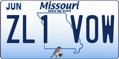 MO license plate ZL1V0W