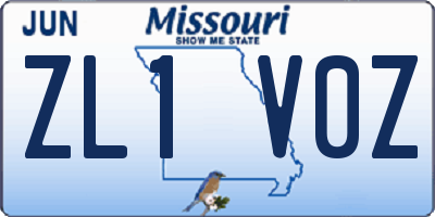 MO license plate ZL1V0Z