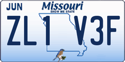 MO license plate ZL1V3F