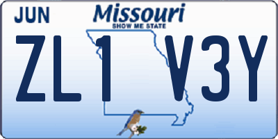 MO license plate ZL1V3Y