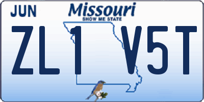 MO license plate ZL1V5T