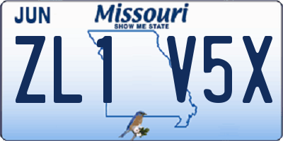 MO license plate ZL1V5X