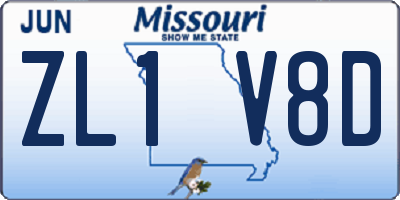 MO license plate ZL1V8D