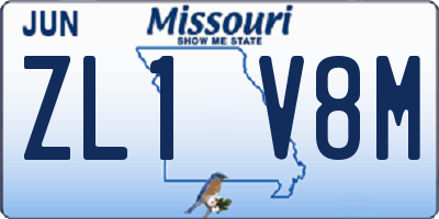 MO license plate ZL1V8M