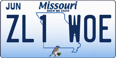 MO license plate ZL1W0E