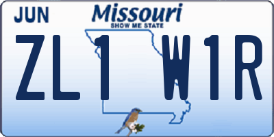 MO license plate ZL1W1R