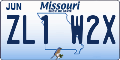 MO license plate ZL1W2X