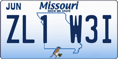 MO license plate ZL1W3I