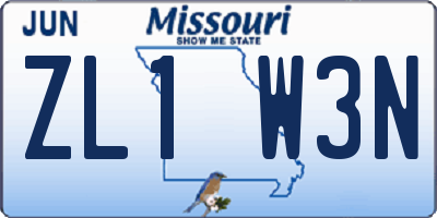 MO license plate ZL1W3N