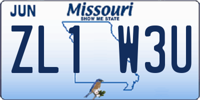 MO license plate ZL1W3U