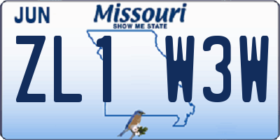 MO license plate ZL1W3W