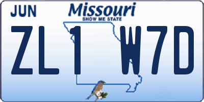 MO license plate ZL1W7D