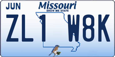 MO license plate ZL1W8K