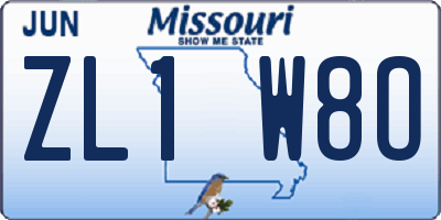 MO license plate ZL1W8O