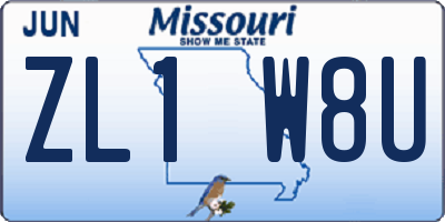 MO license plate ZL1W8U