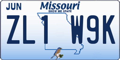 MO license plate ZL1W9K
