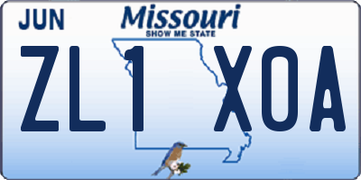 MO license plate ZL1X0A