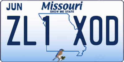MO license plate ZL1X0D