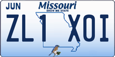 MO license plate ZL1X0I