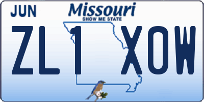 MO license plate ZL1X0W