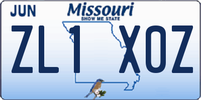 MO license plate ZL1X0Z