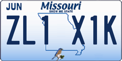 MO license plate ZL1X1K