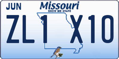 MO license plate ZL1X1O