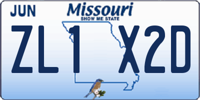 MO license plate ZL1X2D