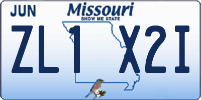 MO license plate ZL1X2I