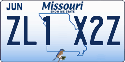 MO license plate ZL1X2Z