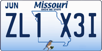 MO license plate ZL1X3I
