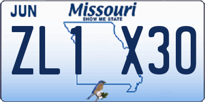 MO license plate ZL1X3O