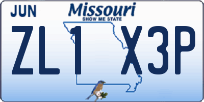 MO license plate ZL1X3P
