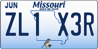MO license plate ZL1X3R
