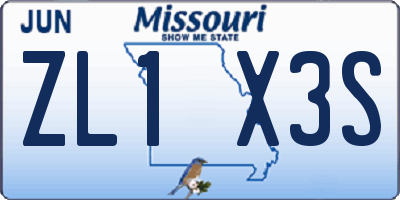 MO license plate ZL1X3S