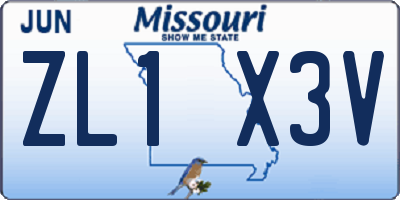 MO license plate ZL1X3V