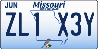 MO license plate ZL1X3Y
