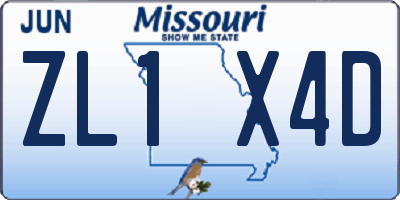 MO license plate ZL1X4D