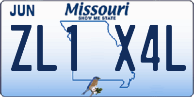 MO license plate ZL1X4L