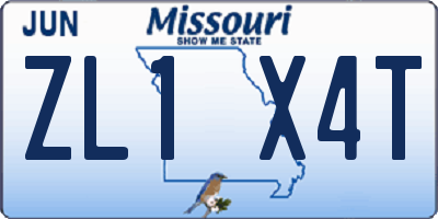 MO license plate ZL1X4T