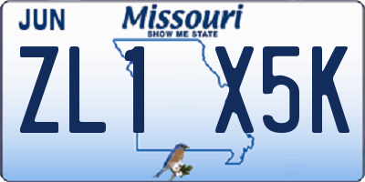 MO license plate ZL1X5K